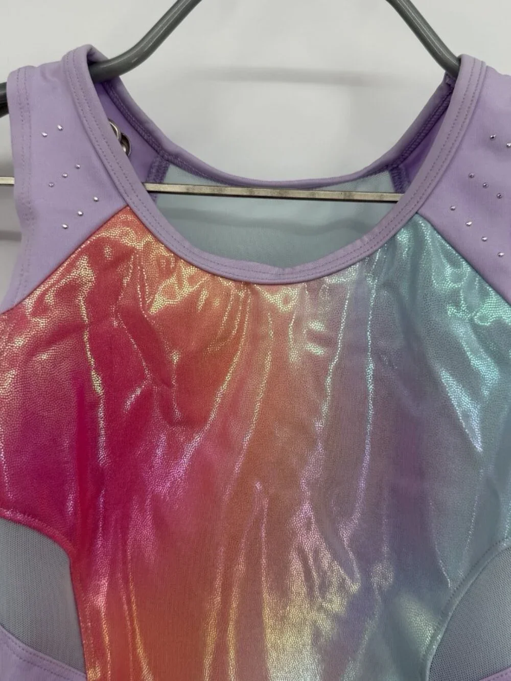 More Than Magic Sleeveless Leotard size S 6/6X Purple/Multicolor Ombre Mesh Stud